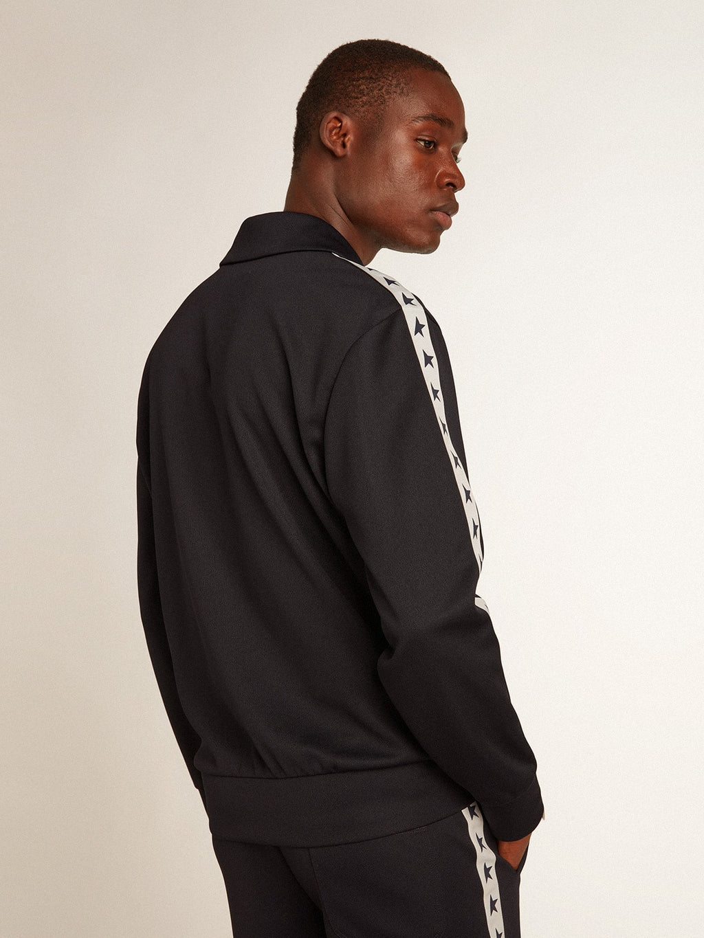 Dark blue sweatshirt with white strip and contrasting blue stars| Golden Goose