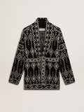 Women's black cardigan with belt and crystals| Golden Goose