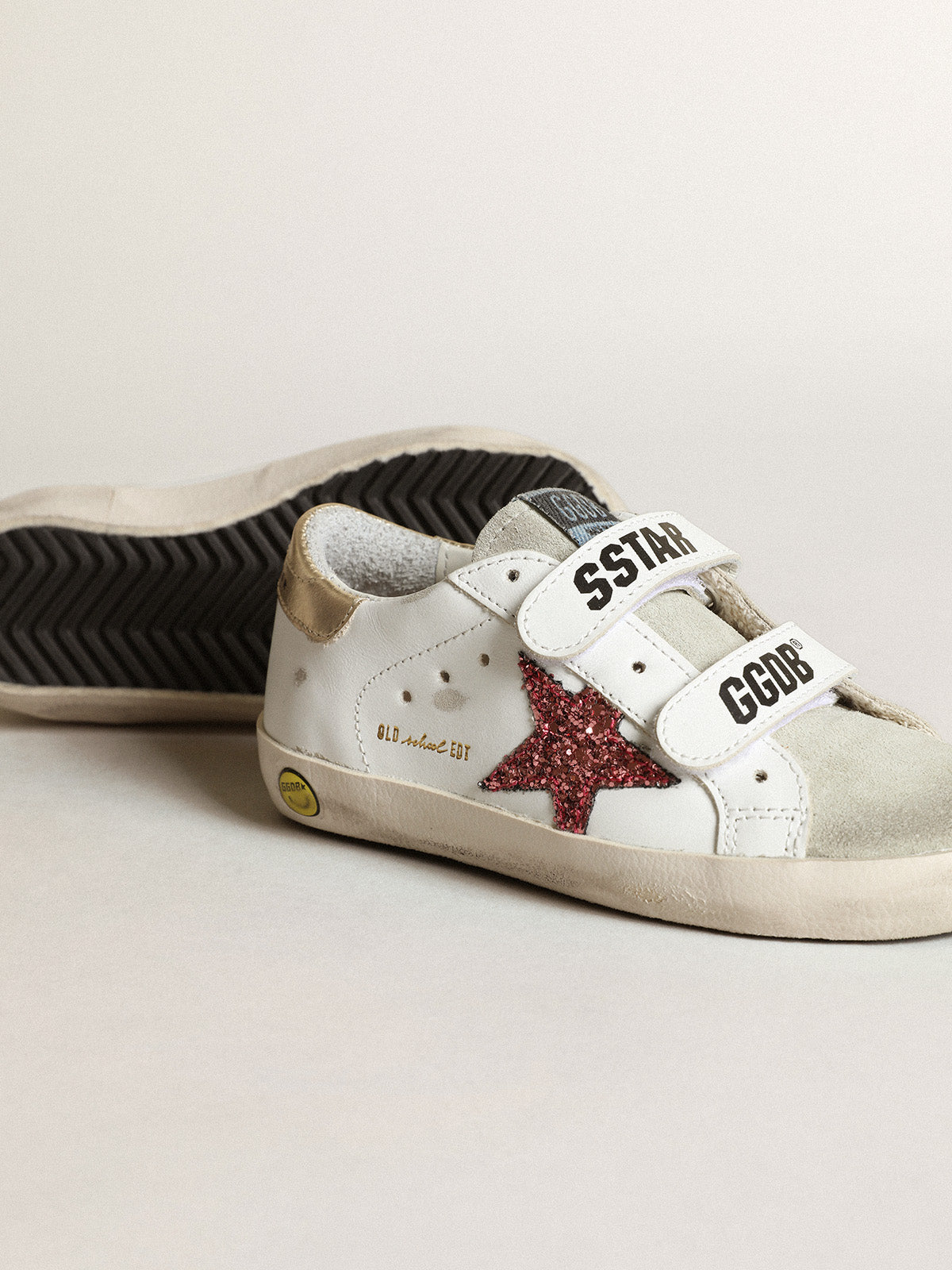 Young Old School with pink glitter star and platinum heel tab| Golden Goose