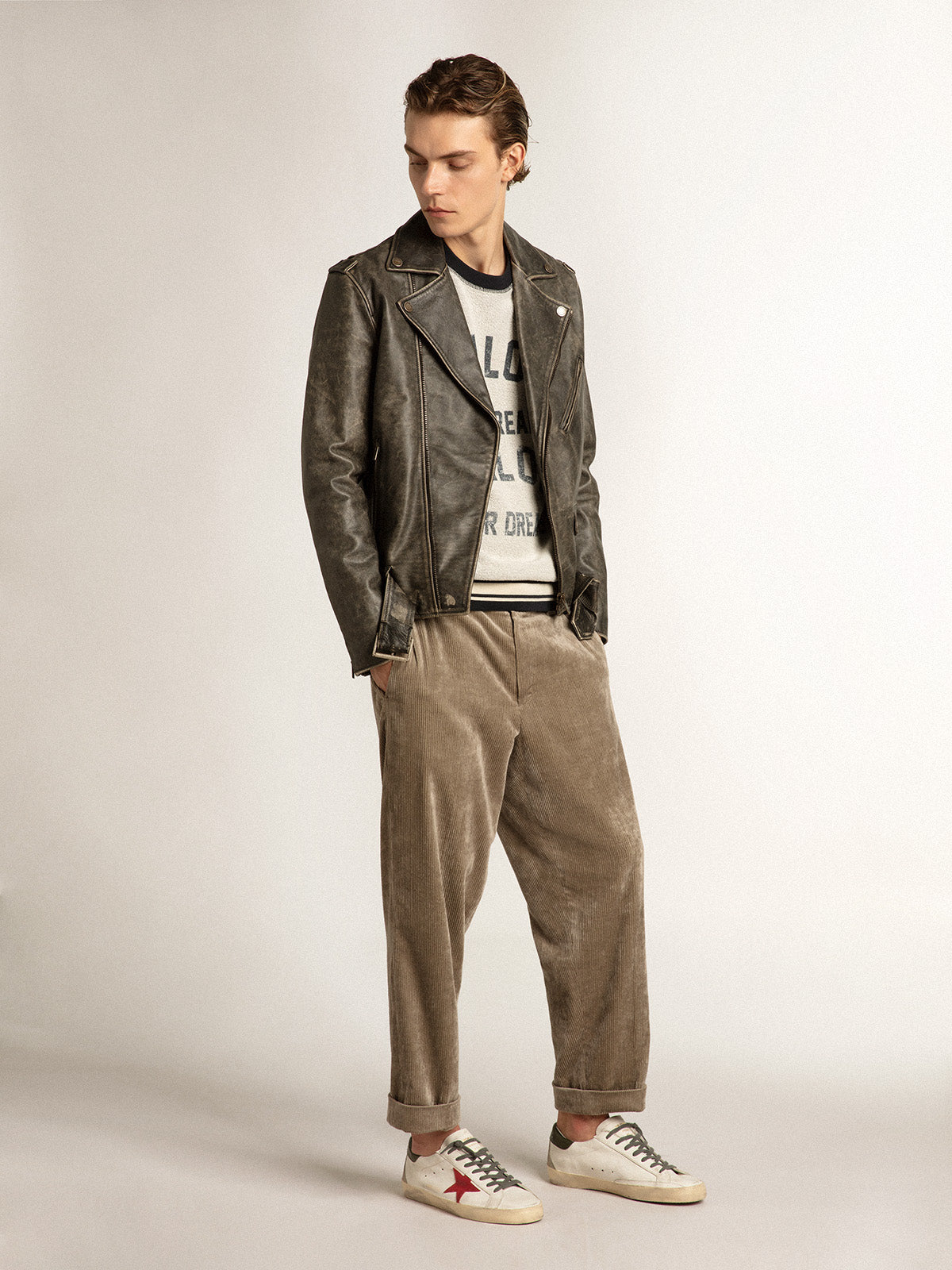 Gray round-neck sweatshirt with lettering| Golden Goose