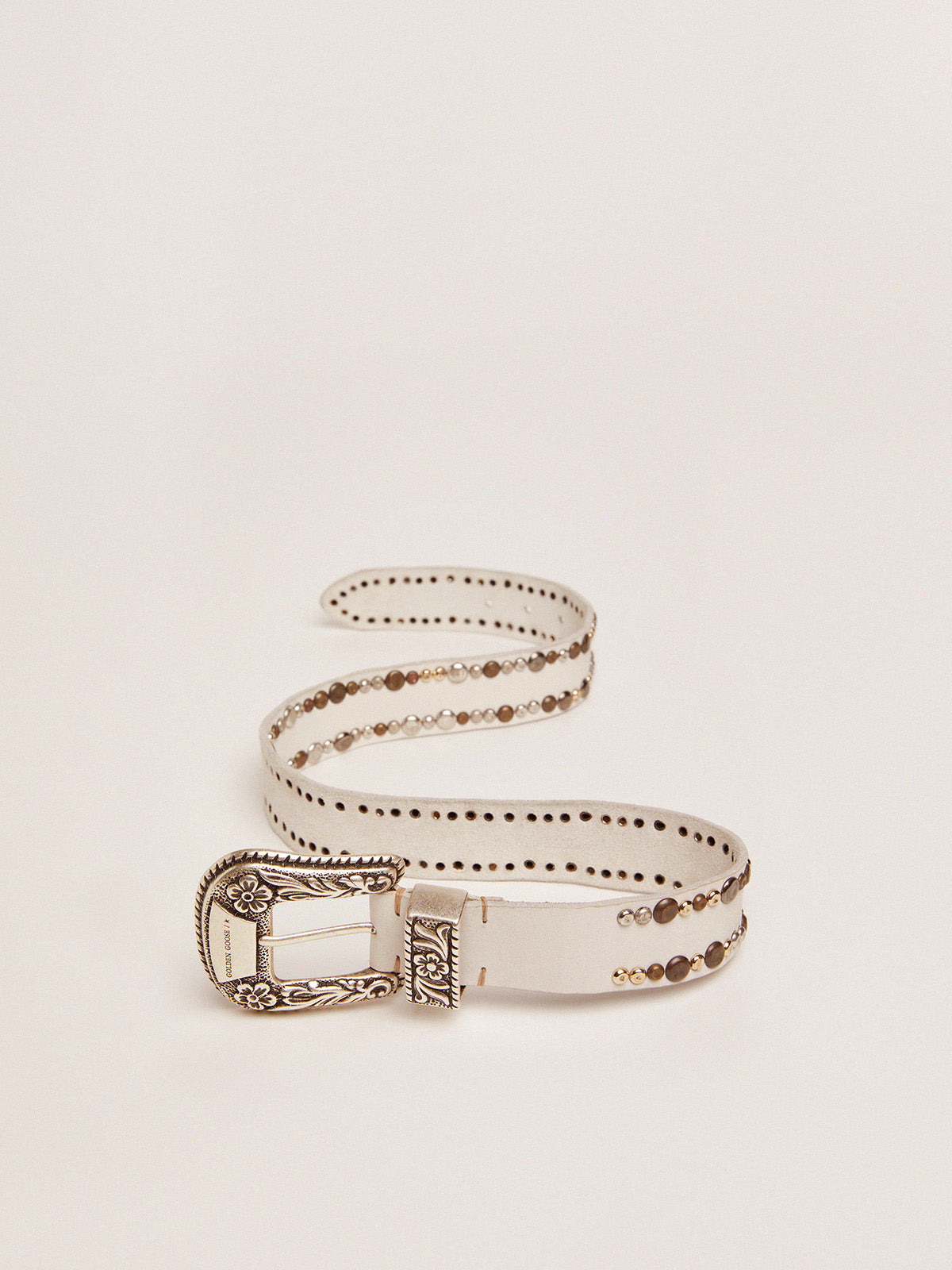 Women's belt in white leather with colored studs| Golden Goose