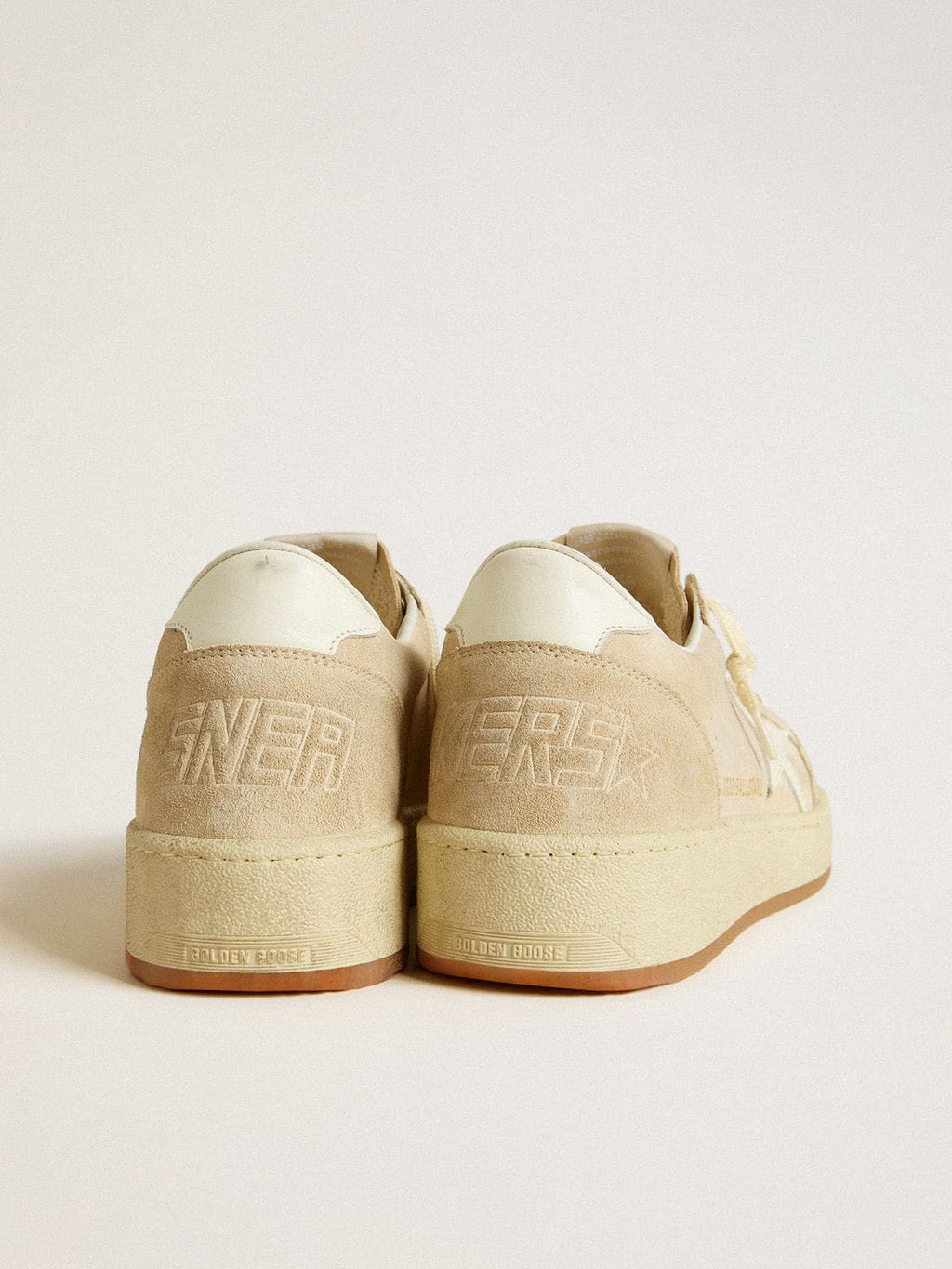 Ball Star 2 in beige suede with white leather star and heel tab| Golden Goose