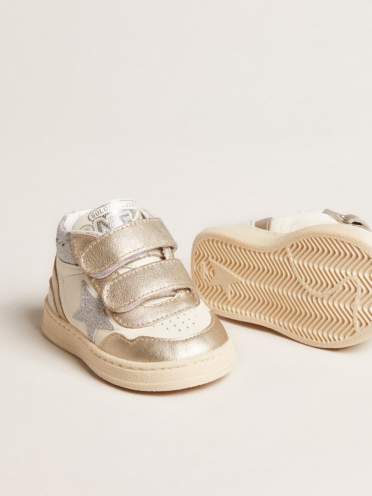June Junior in nappa and metallic leather inserts with glitter star| Golden Goose