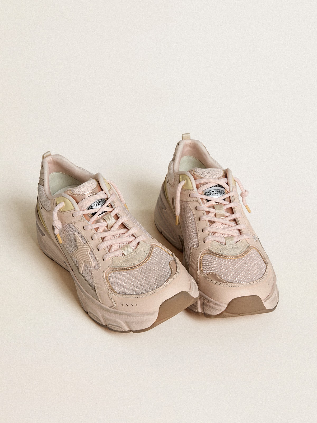 Men's Lightstar with pink leather and mesh upper and pink star| Golden Goose