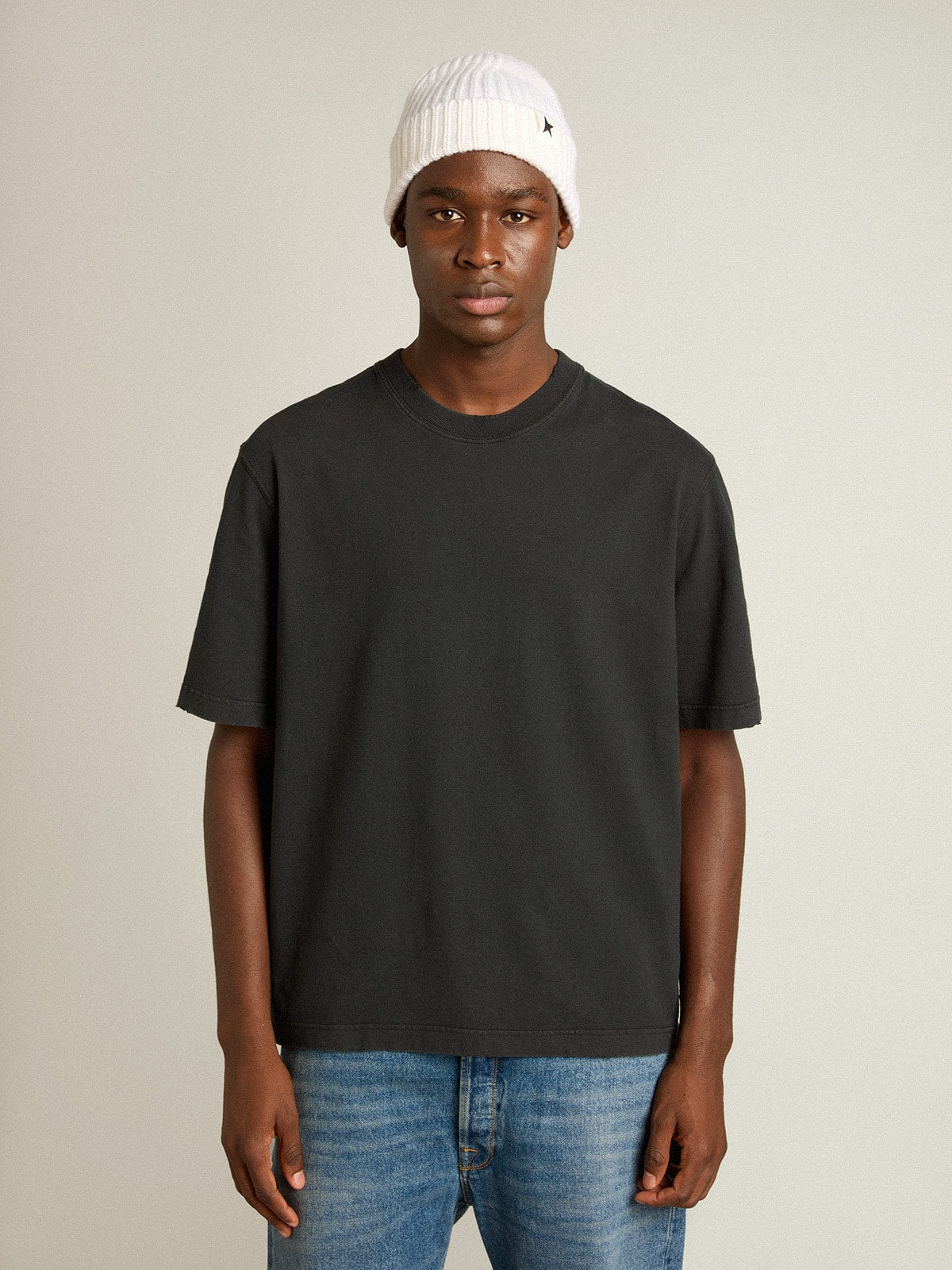 T-shirt in washed black with reverse logo on the back - Jersey Capsule| Golden Goose
