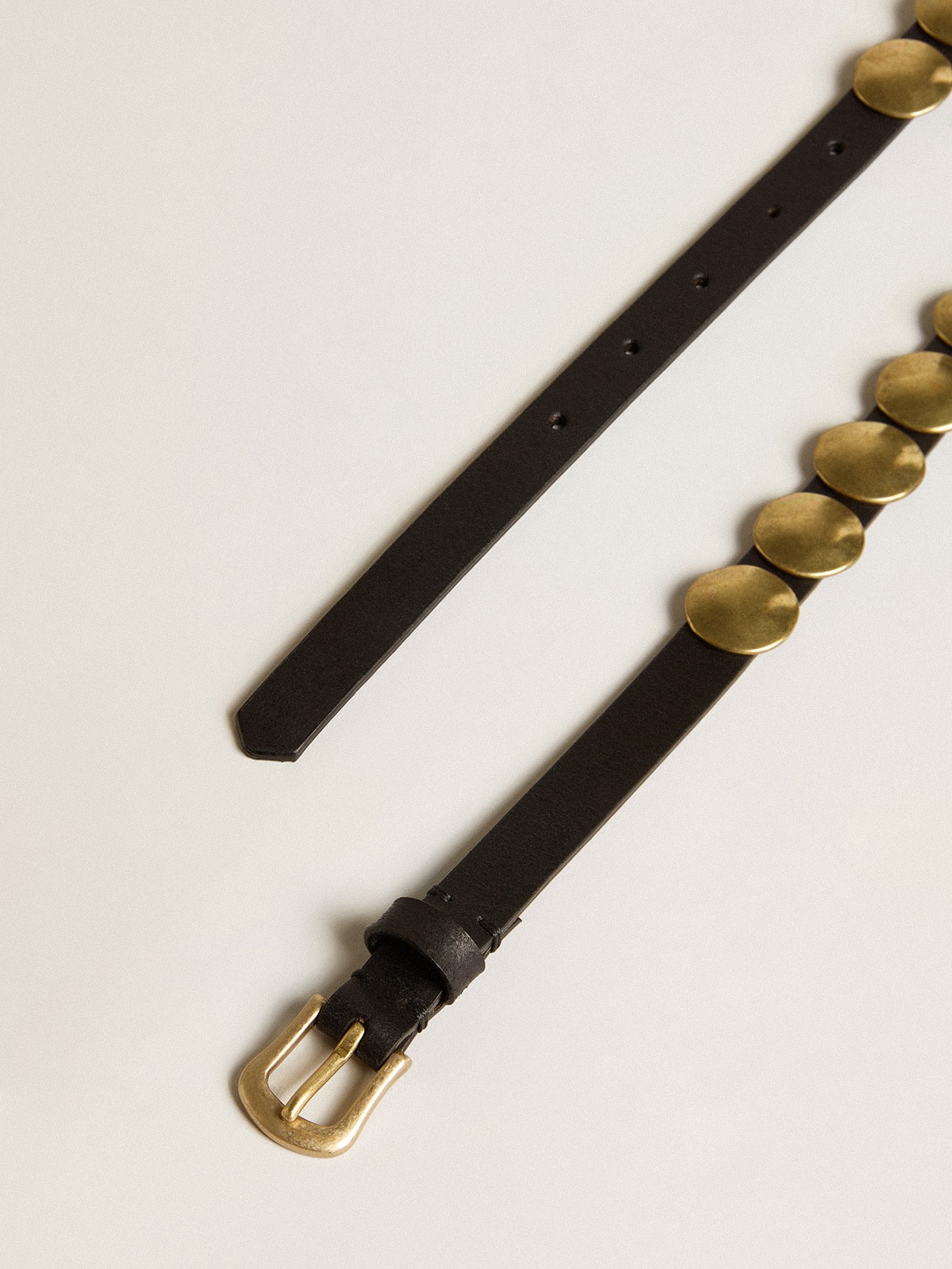 Black Trinidad belt in washed leather with gold studs| Golden Goose