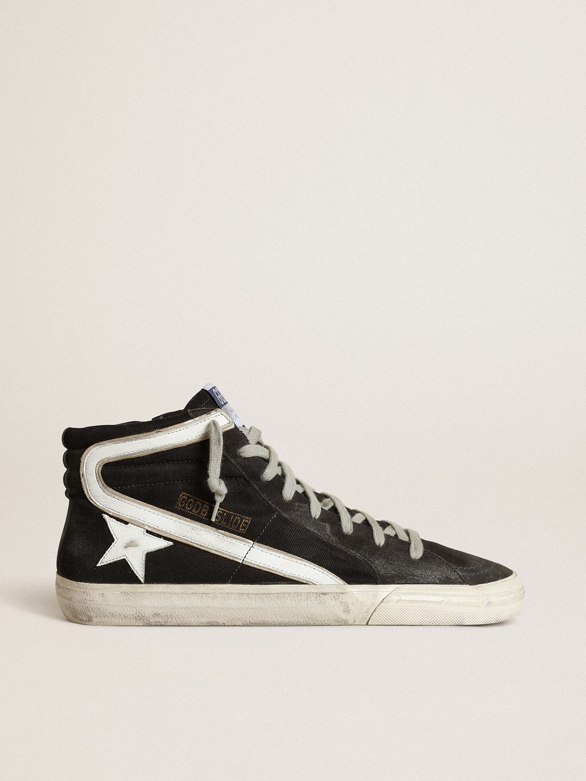 Men's Slide in navy blue denim with star and white flash| Golden Goose