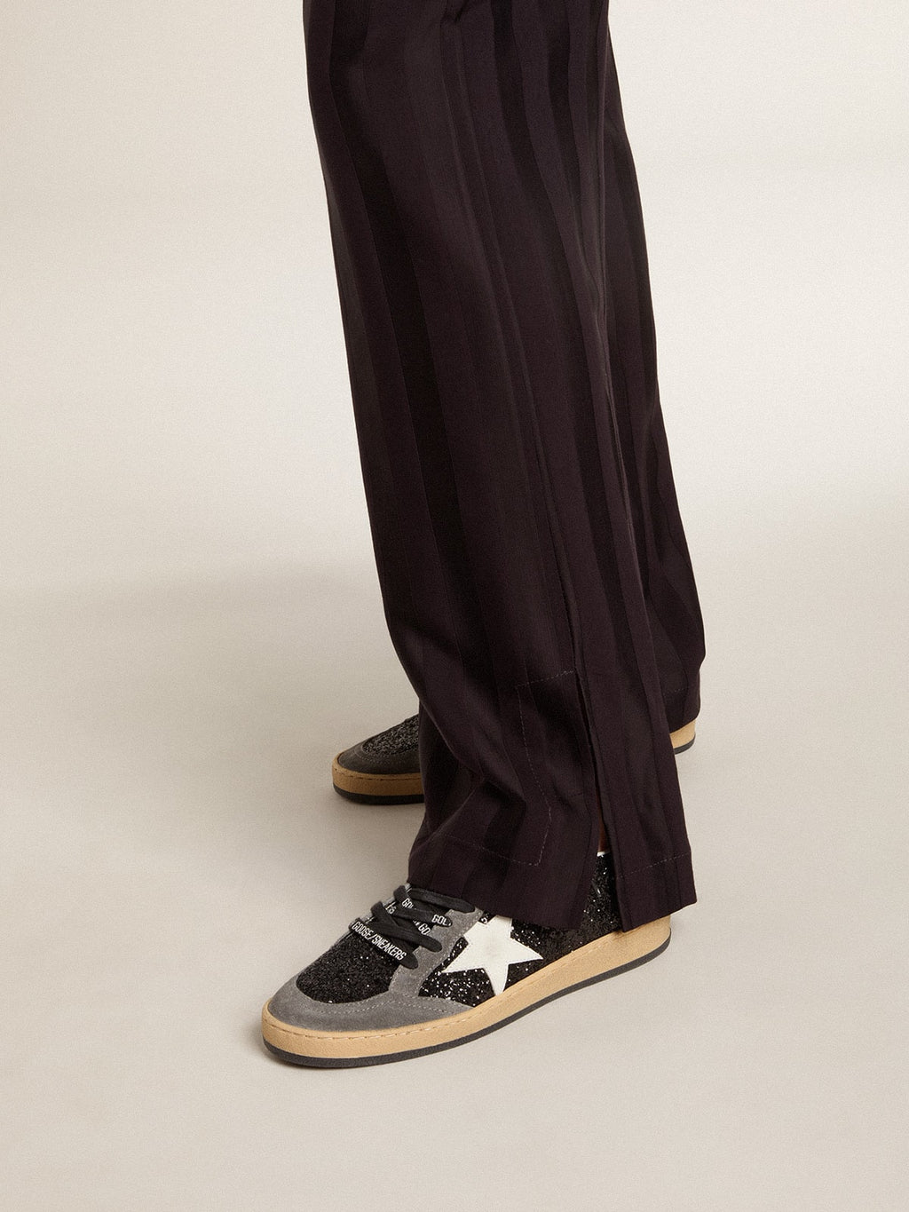 Women's Ball Star in glitter with leather star and metallic leather heel tab| Golden Goose