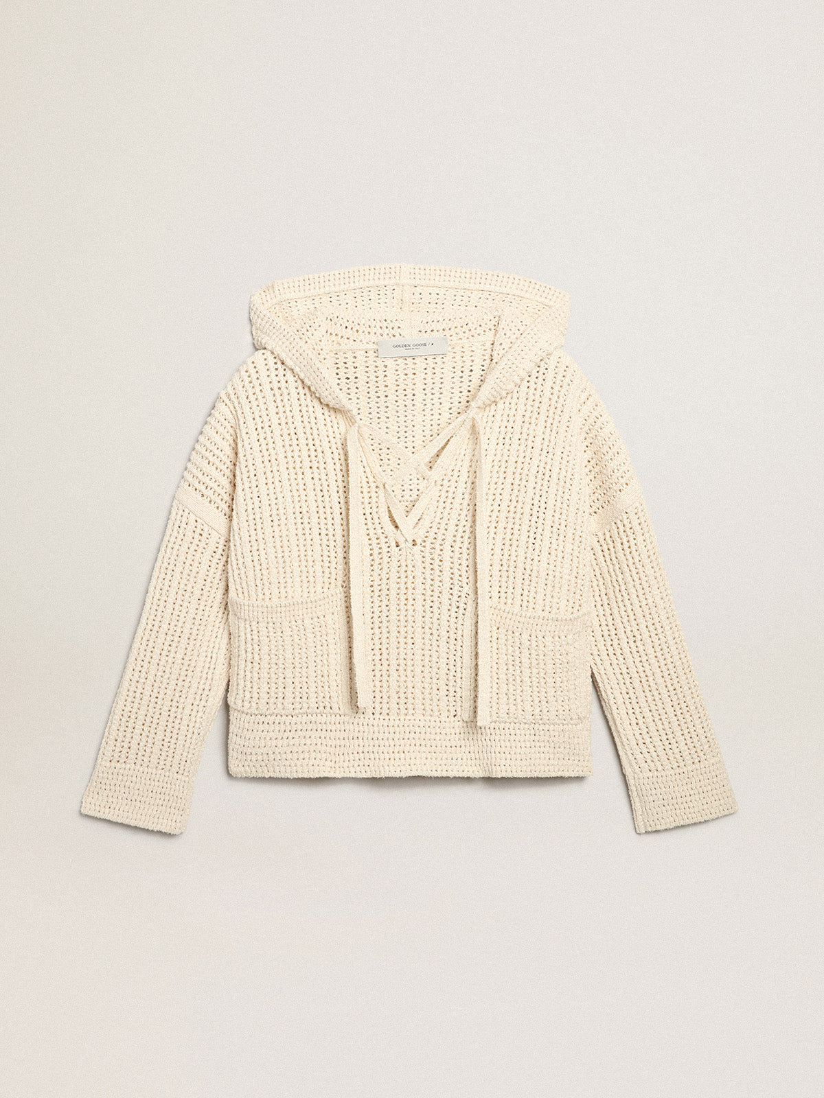 Hooded top in papyrus-colored cotton| Golden Goose