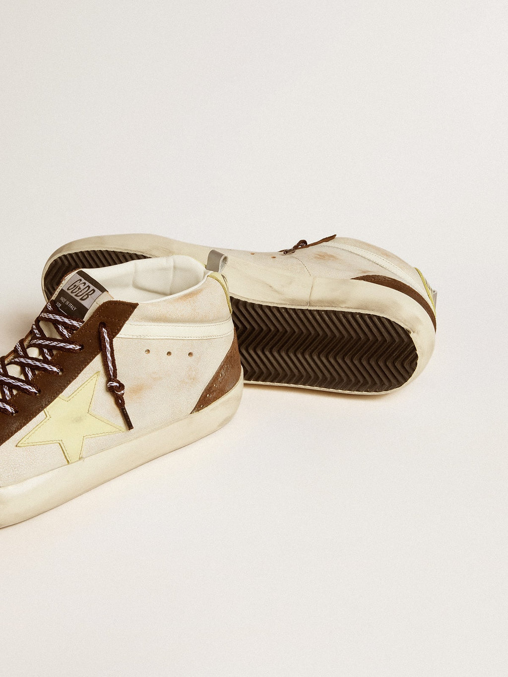 Men's Mid Star in beige glitter with yellow suede star and cotton flash| Golden Goose
