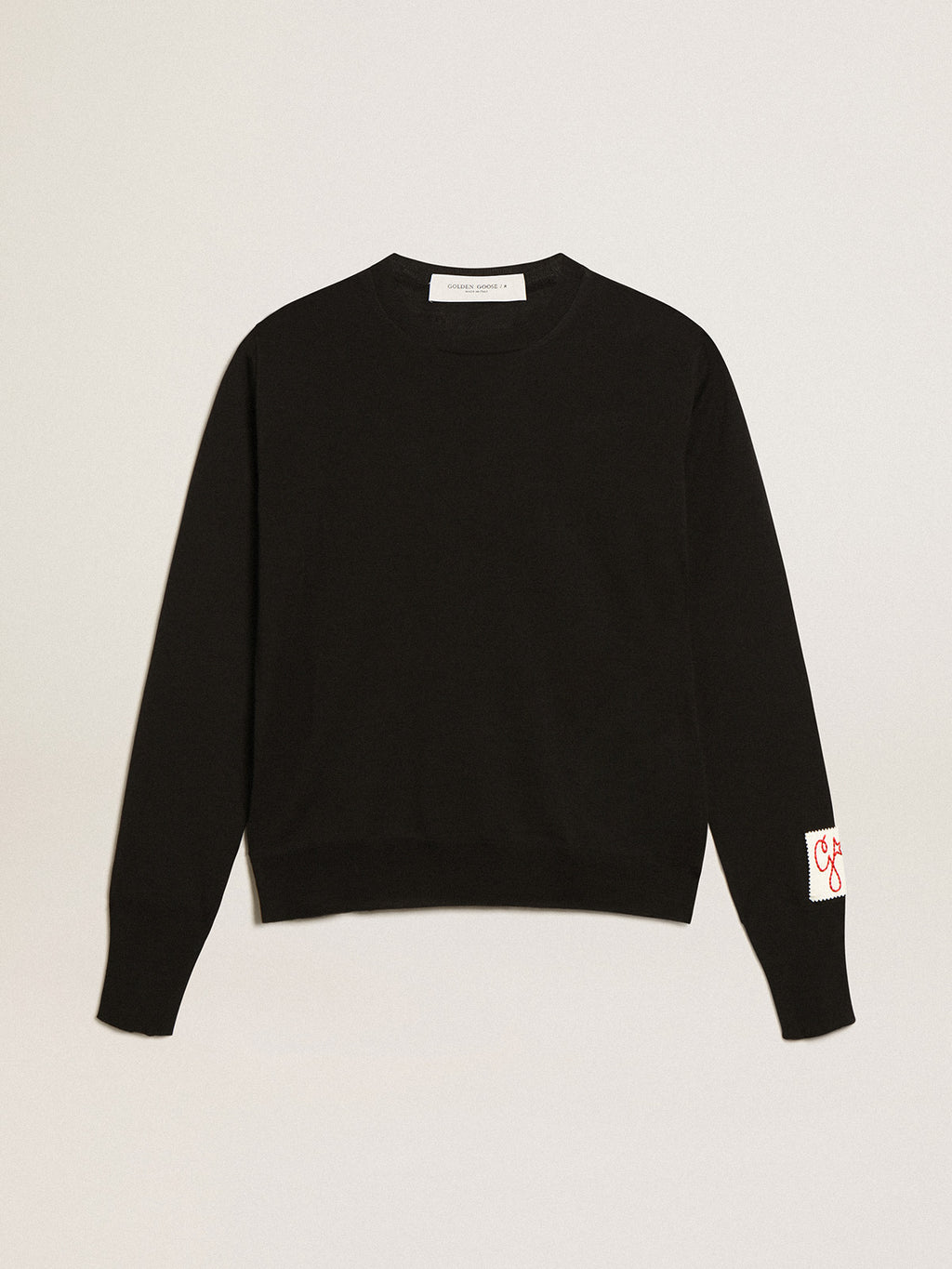Women's round-neck sweater in black wool| Golden Goose