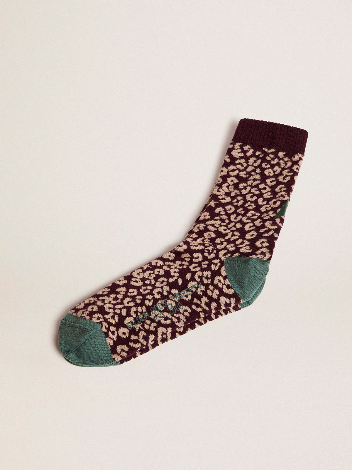 Animal-print socks with a blackberry base and military-green details| Golden Goose