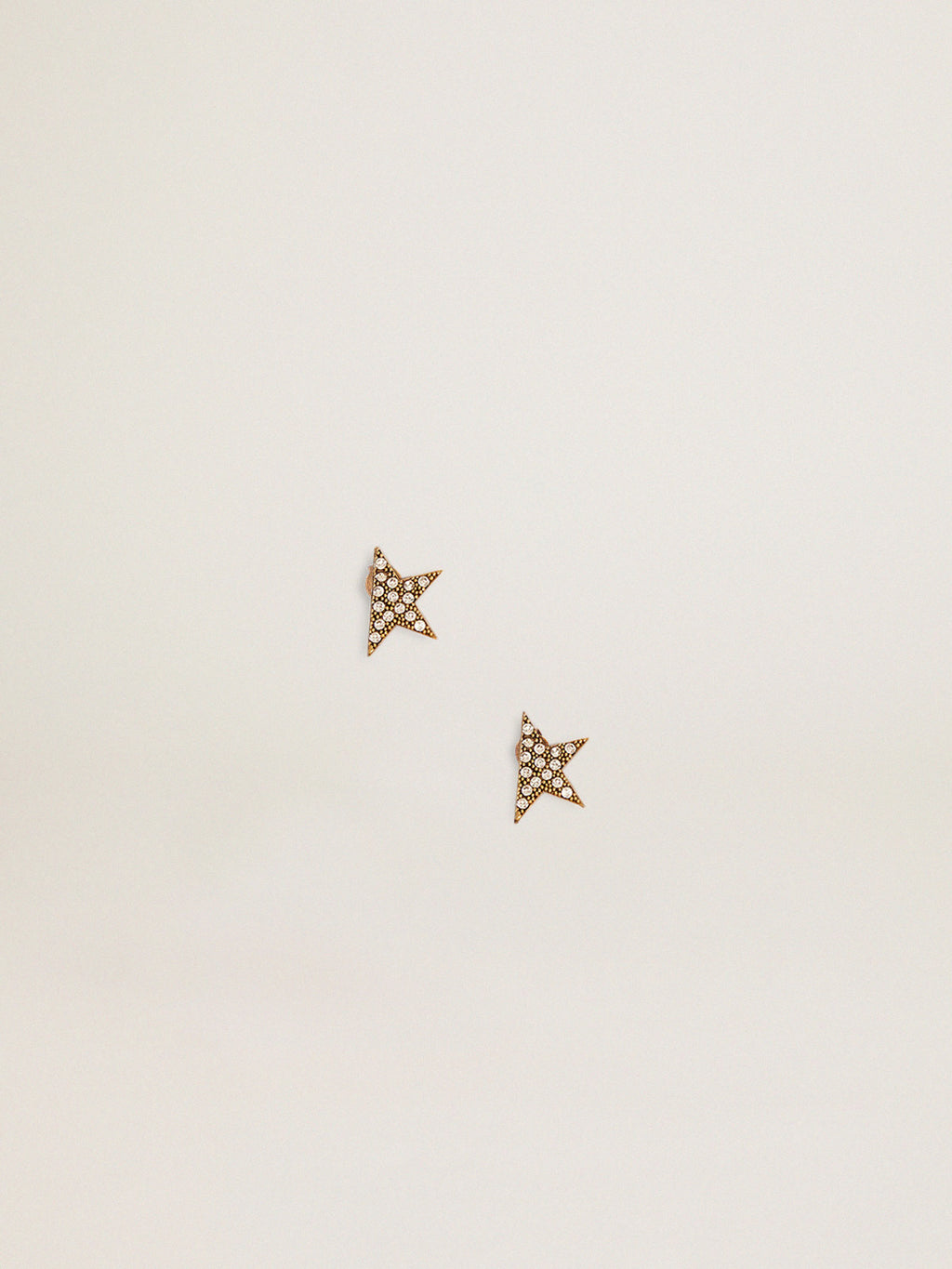 Women's stud earrings in antique gold color with crystals| Golden Goose