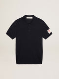 Men's short-sleeved polo shirt in navy-blue merino wool| Golden Goose