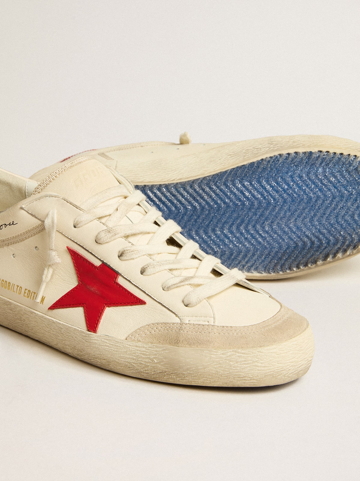 Men's Super-Star LTD in nappa with red leather star and pearl suede toe| Golden Goose