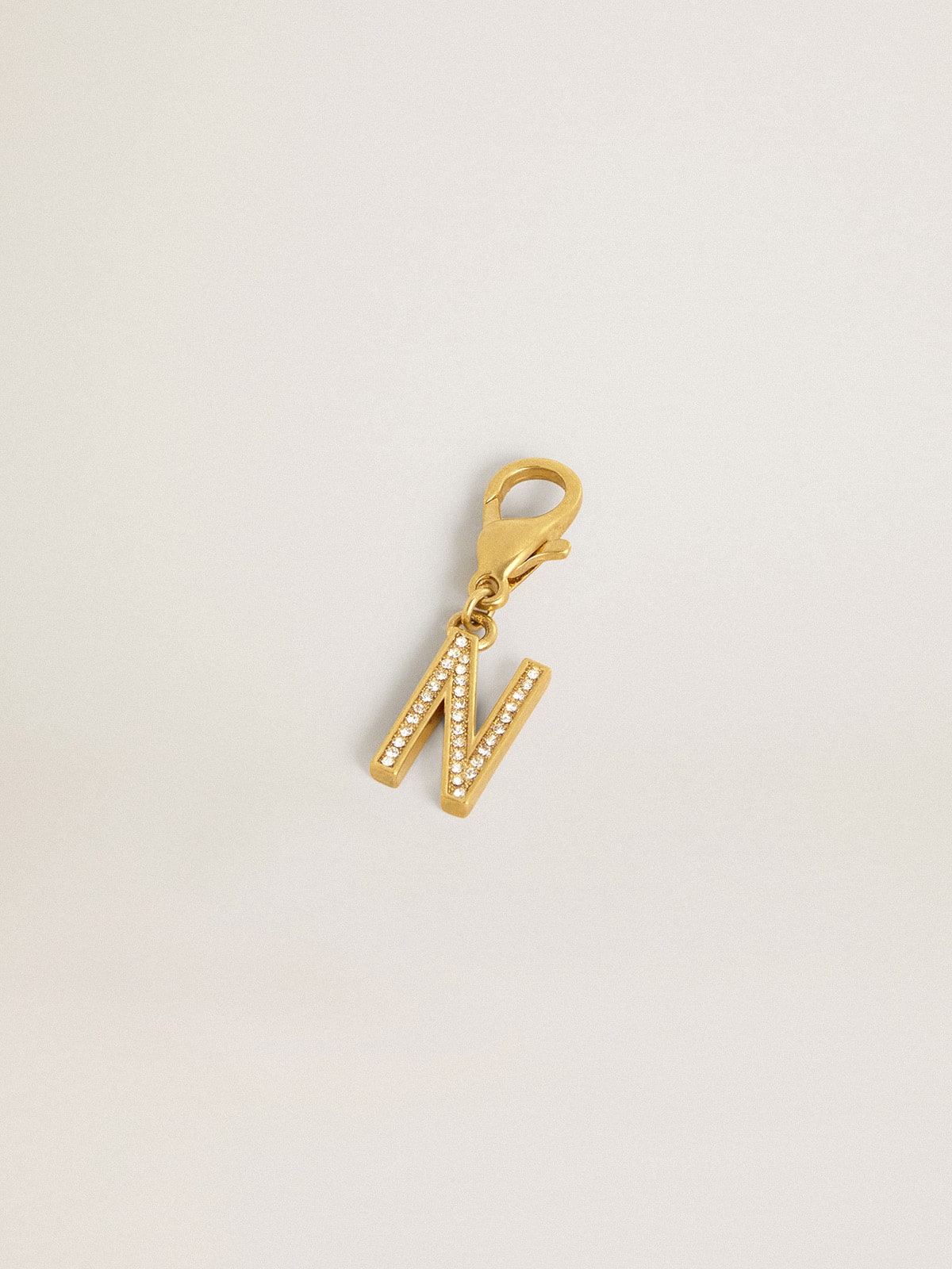 Letter N charm in gold-colored brass with crystals| Golden Goose