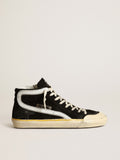 Men's Slide Penstar in black suede with black star and white flash| Golden Goose