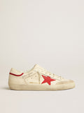 Men's Super-Star LTD in nappa with red leather star and pearl suede toe| Golden Goose