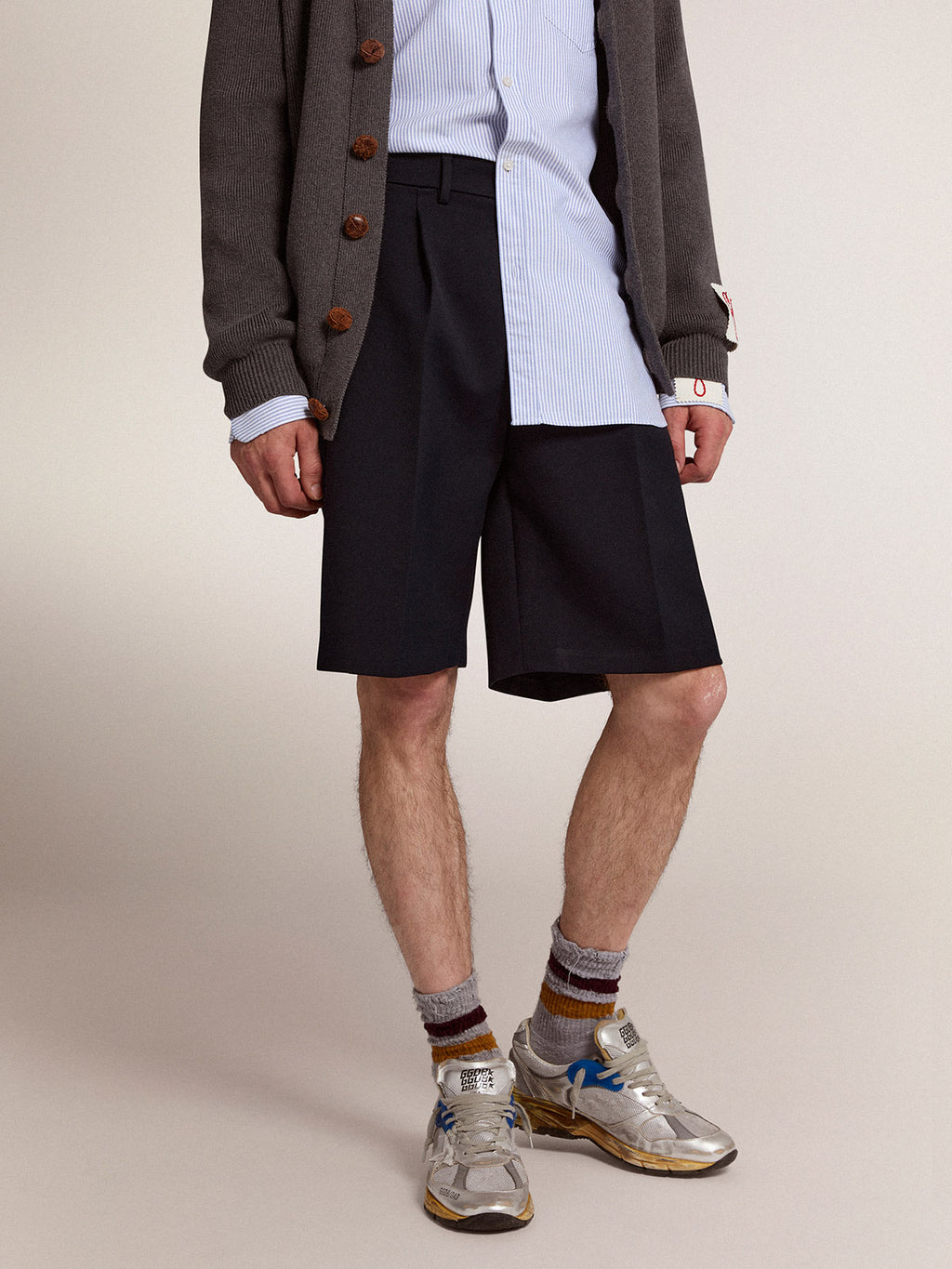 Men's bermuda shorts in dark blue wool| Golden Goose