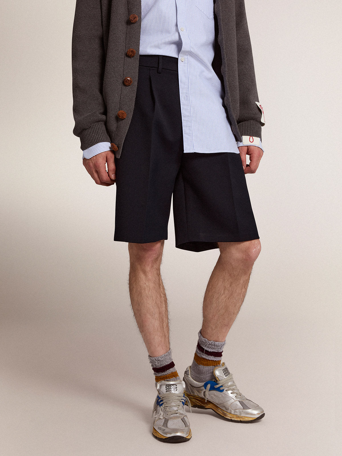 Men's bermuda shorts in dark blue wool| Golden Goose