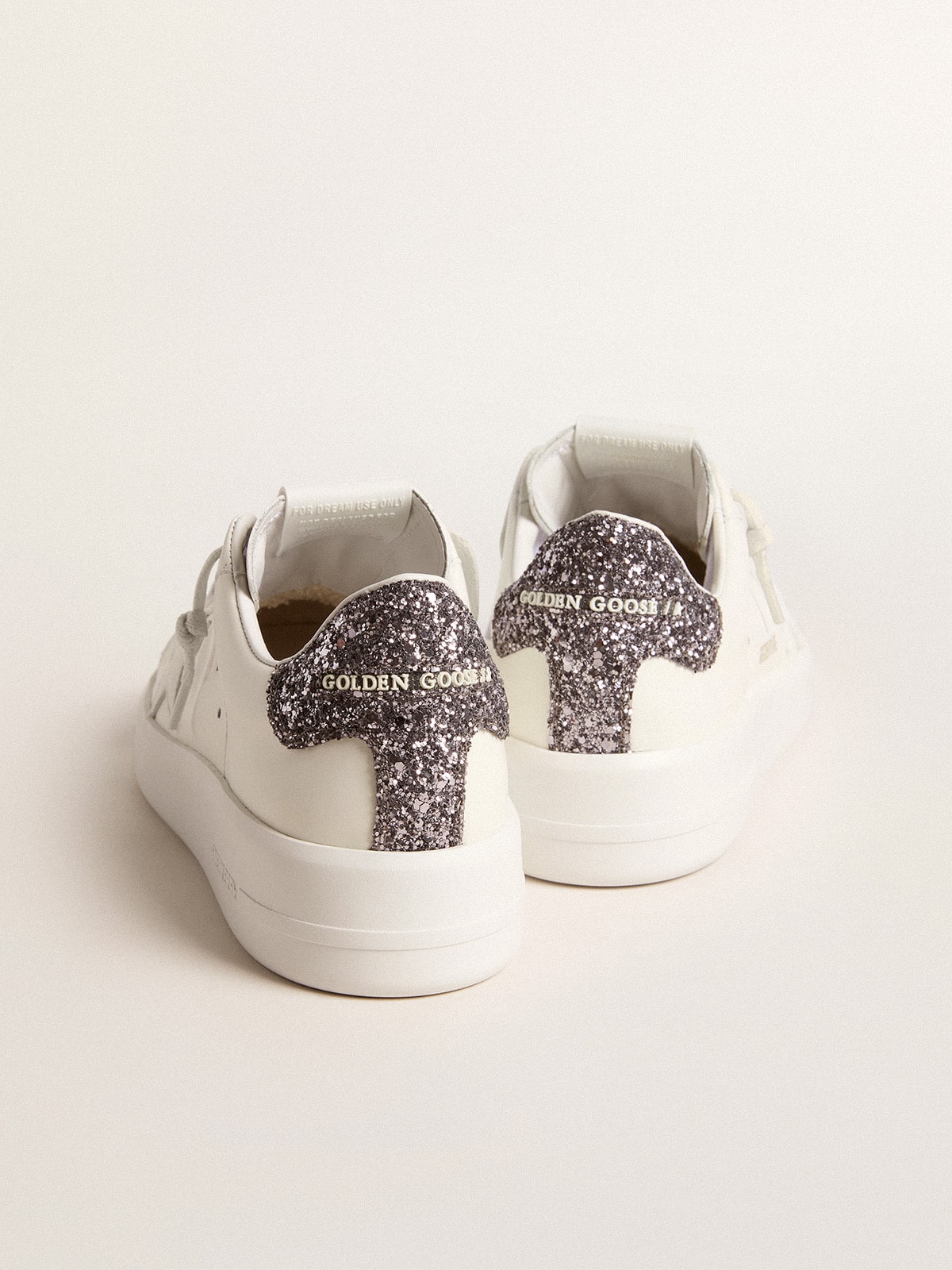 Women's Purestar with white leather star and anthracite glitter heel tab| Golden Goose