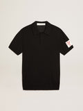 Men's short-sleeved polo shirt in black merino wool| Golden Goose