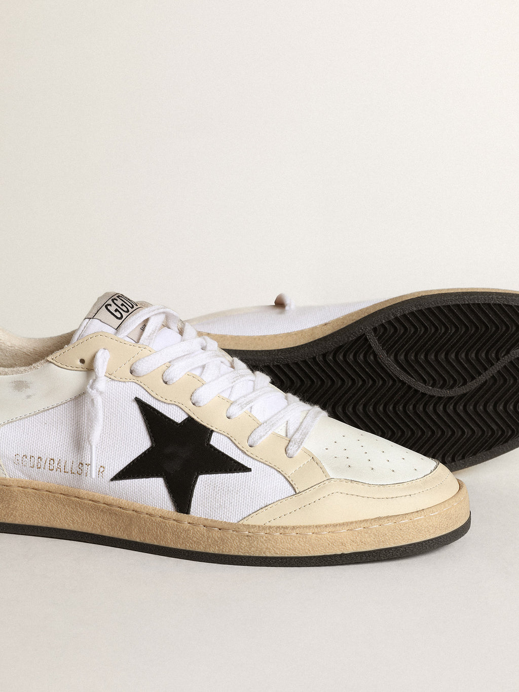 Men's Ball Star in canvas and white leather with ivory inserts| Golden Goose