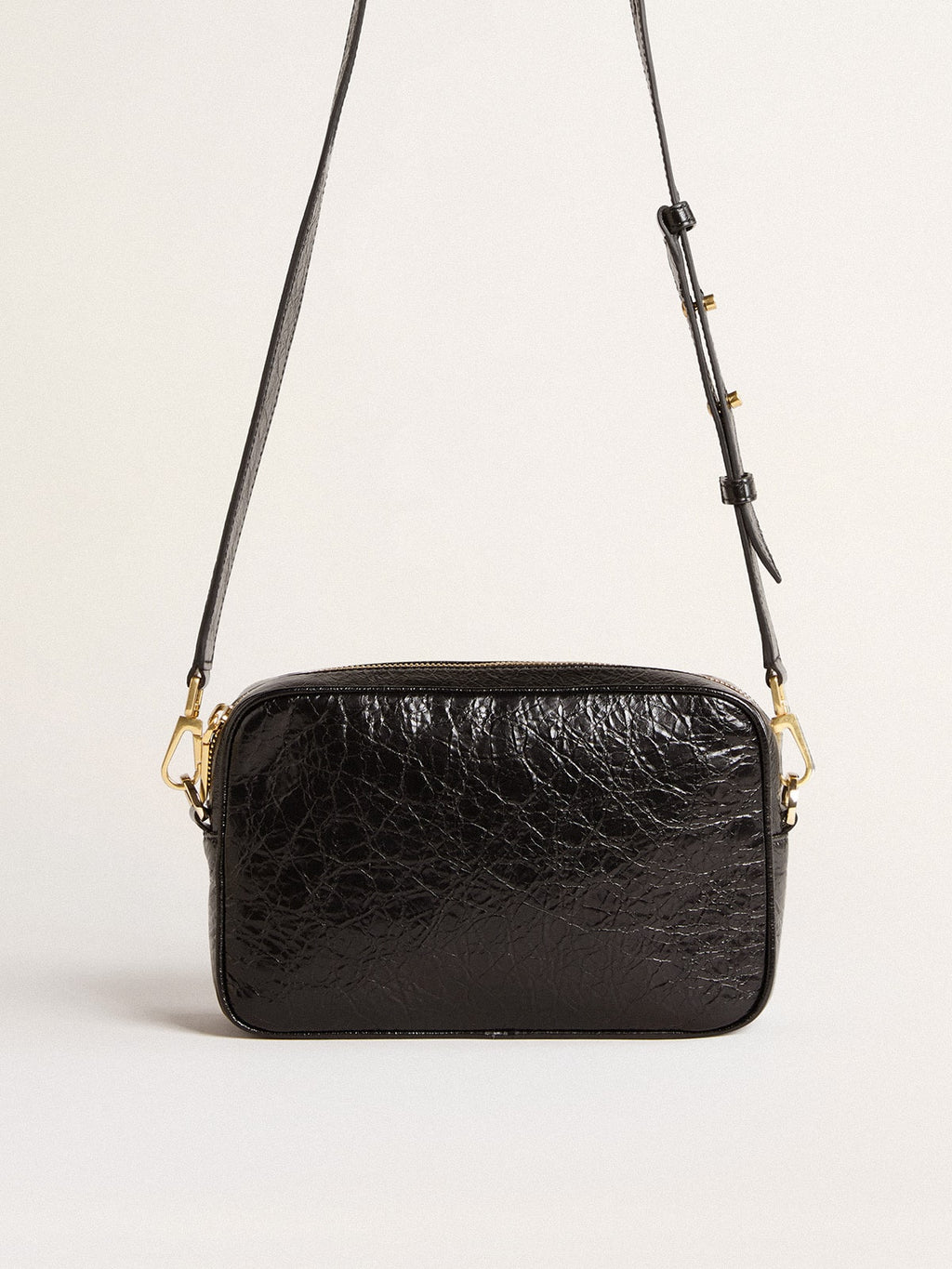 Star Bag in glossy black leather with tone-on-tone star| Golden Goose