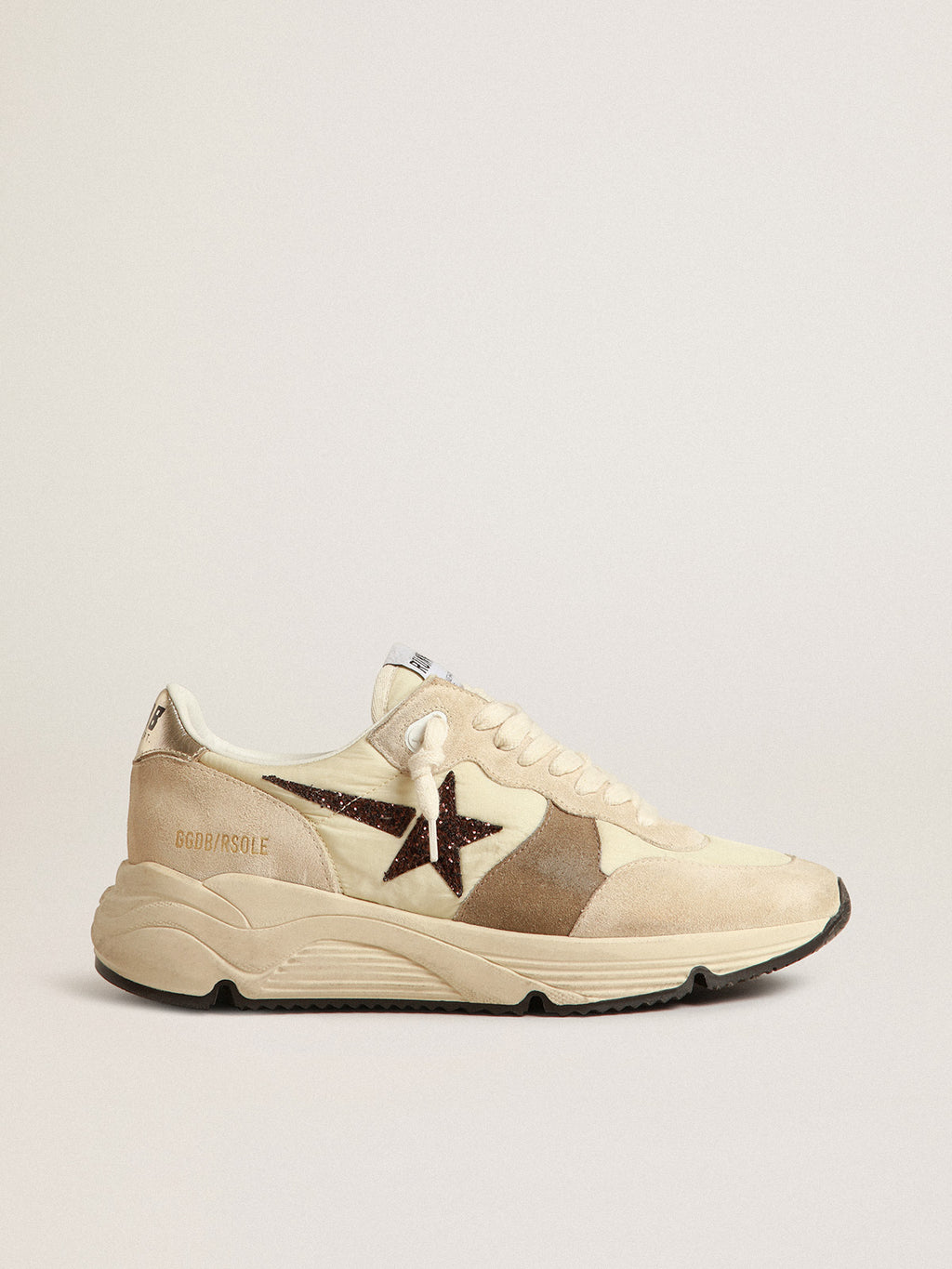 Running Sole LTD in cream nylon and suede with a glitter star| Golden Goose