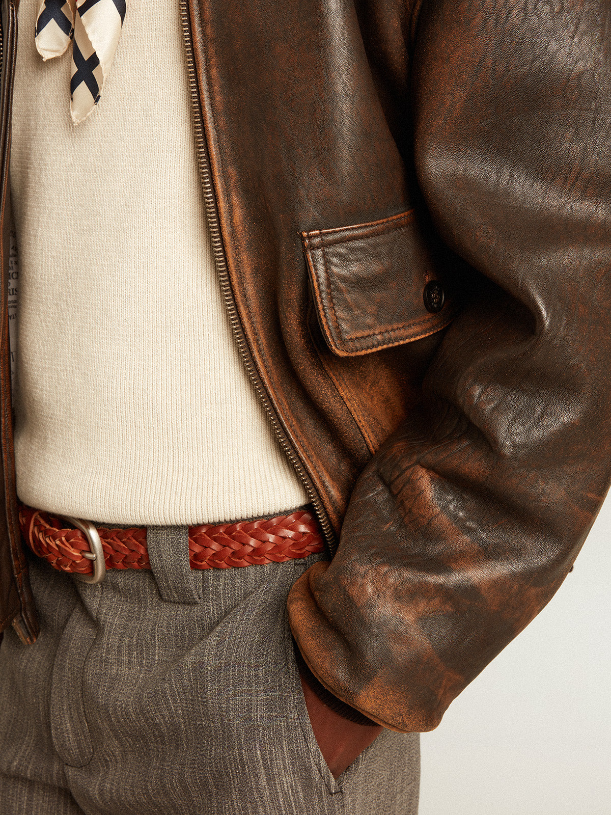 Aviator-style jacket in brown leather| Golden Goose