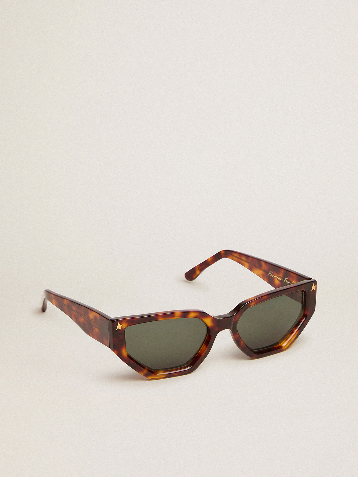 Rectangular-style Sunframe Jackie with Havana brown frame and gold details| Golden Goose
