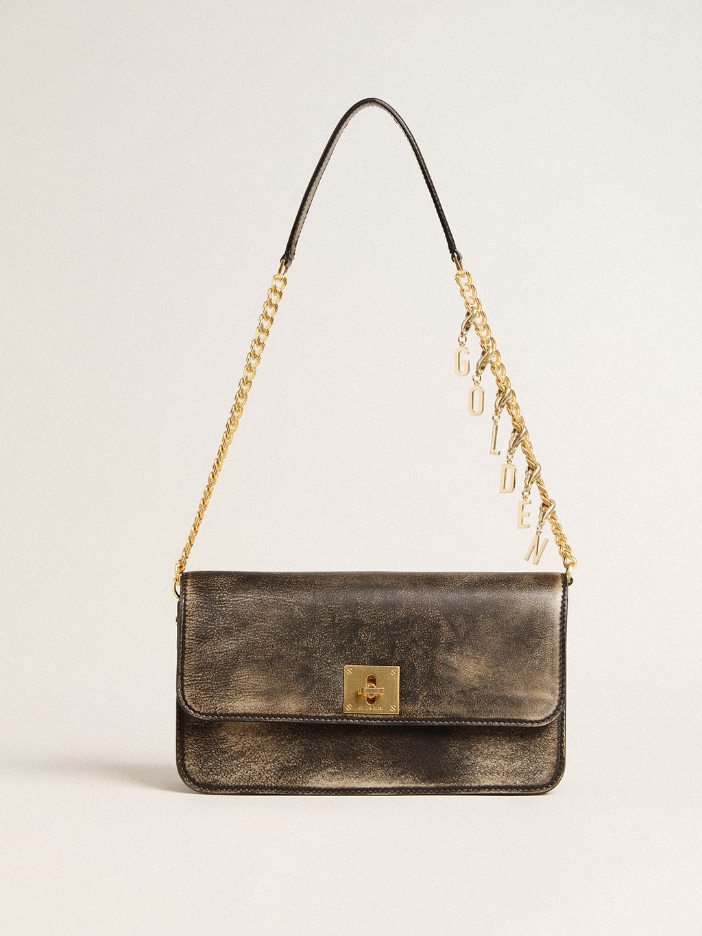 Gioia Bag in black vintage leather with gold details| Golden Goose