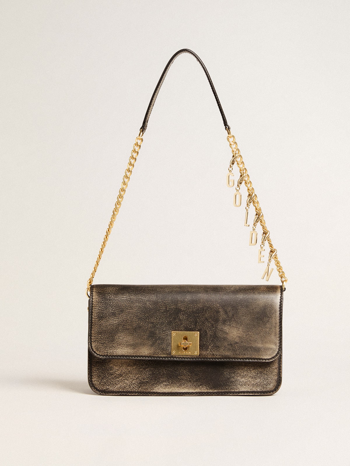 Gioia Bag in black vintage leather with gold details| Golden Goose