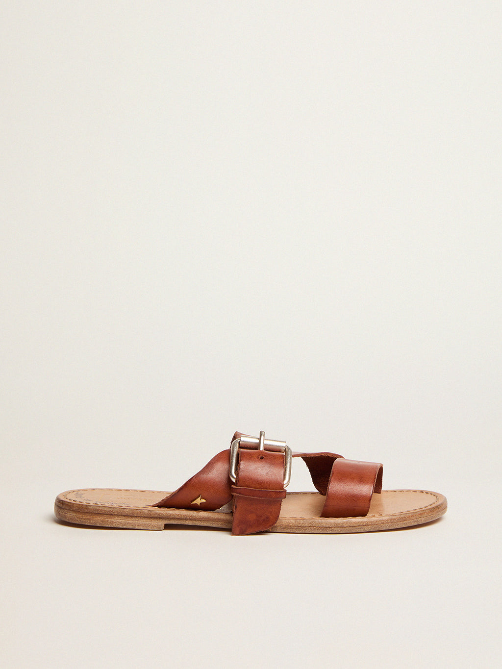 Margaret flat sandals in resin-coated leather| Golden Goose