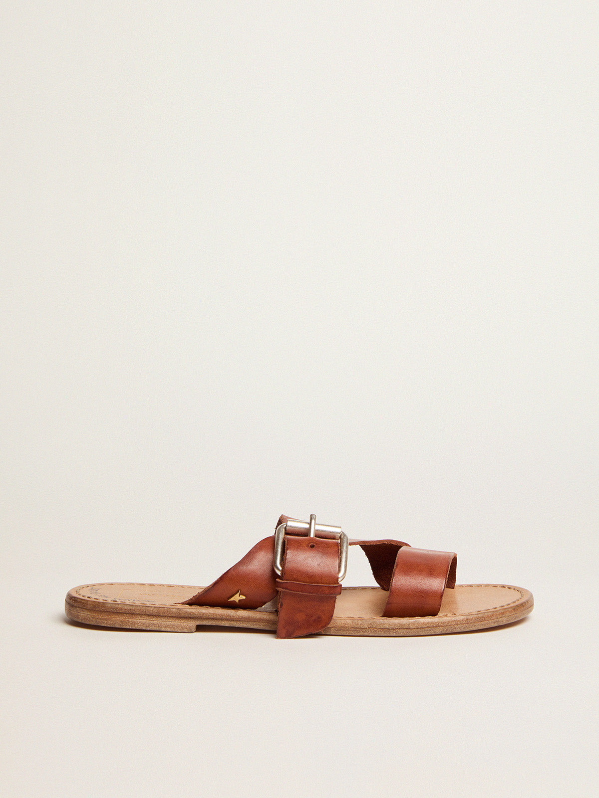 Margaret flat sandals in resin-coated leather| Golden Goose