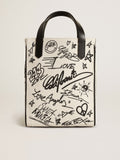 Women's Mini California Bag in white cotton with black print| Golden Goose
