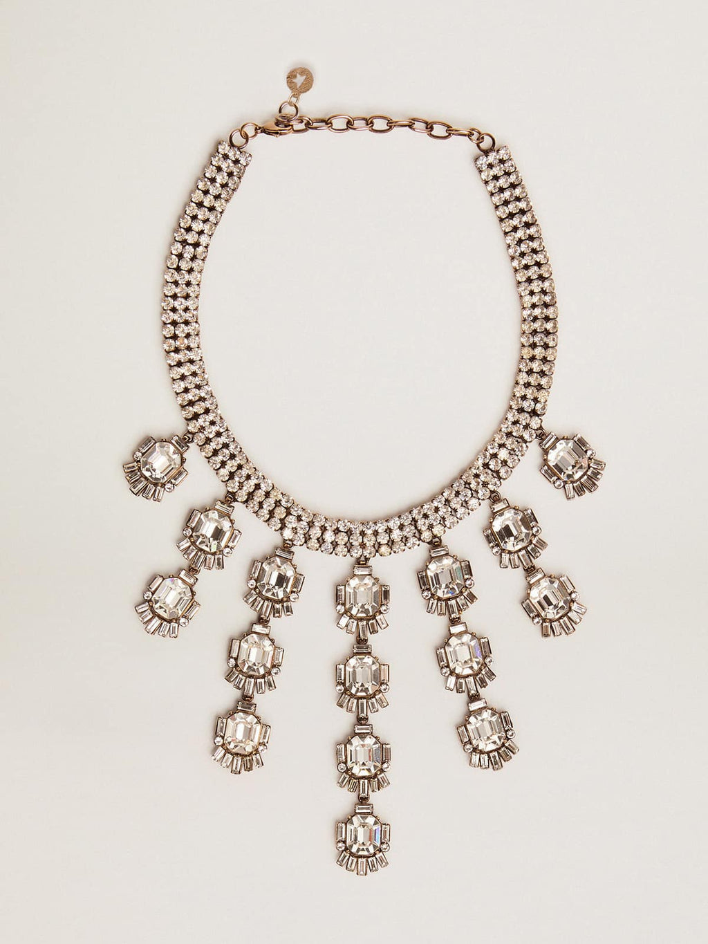 Women's necklace in antique gold color with drop crystals| Golden Goose
