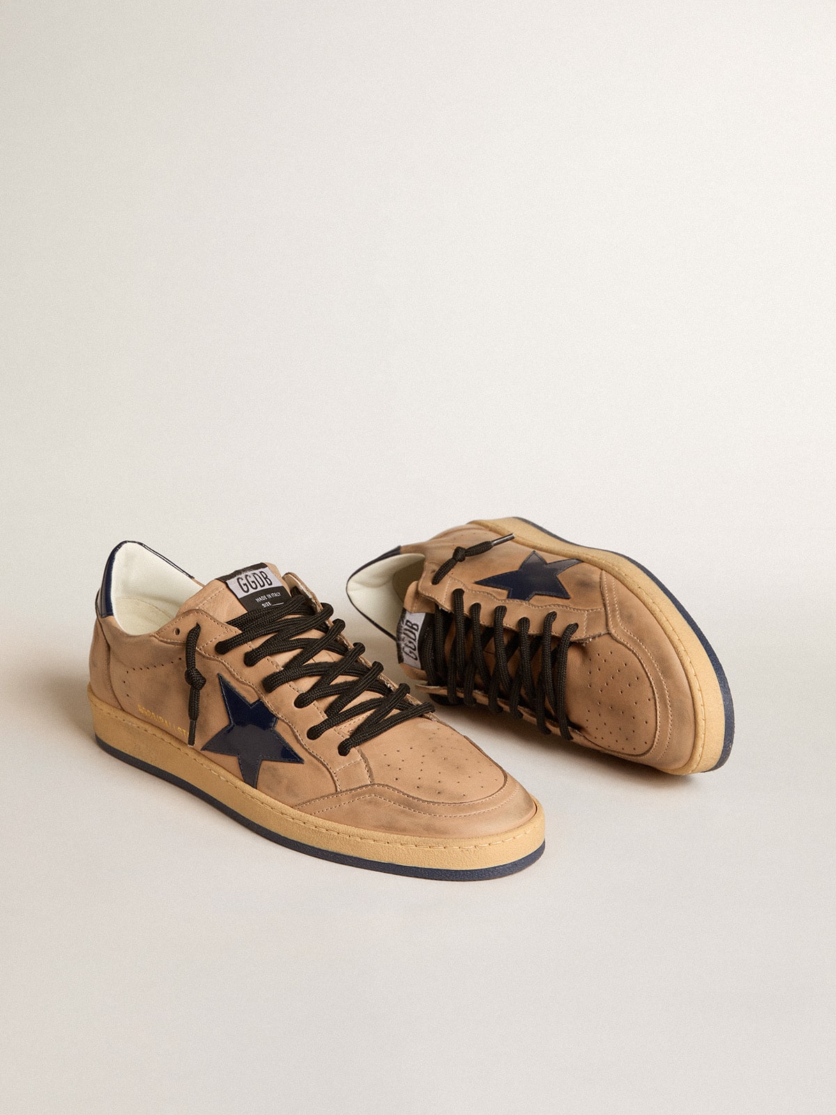 Ball Star in beige leather with blue patent leather star and heel tab| Golden Goose