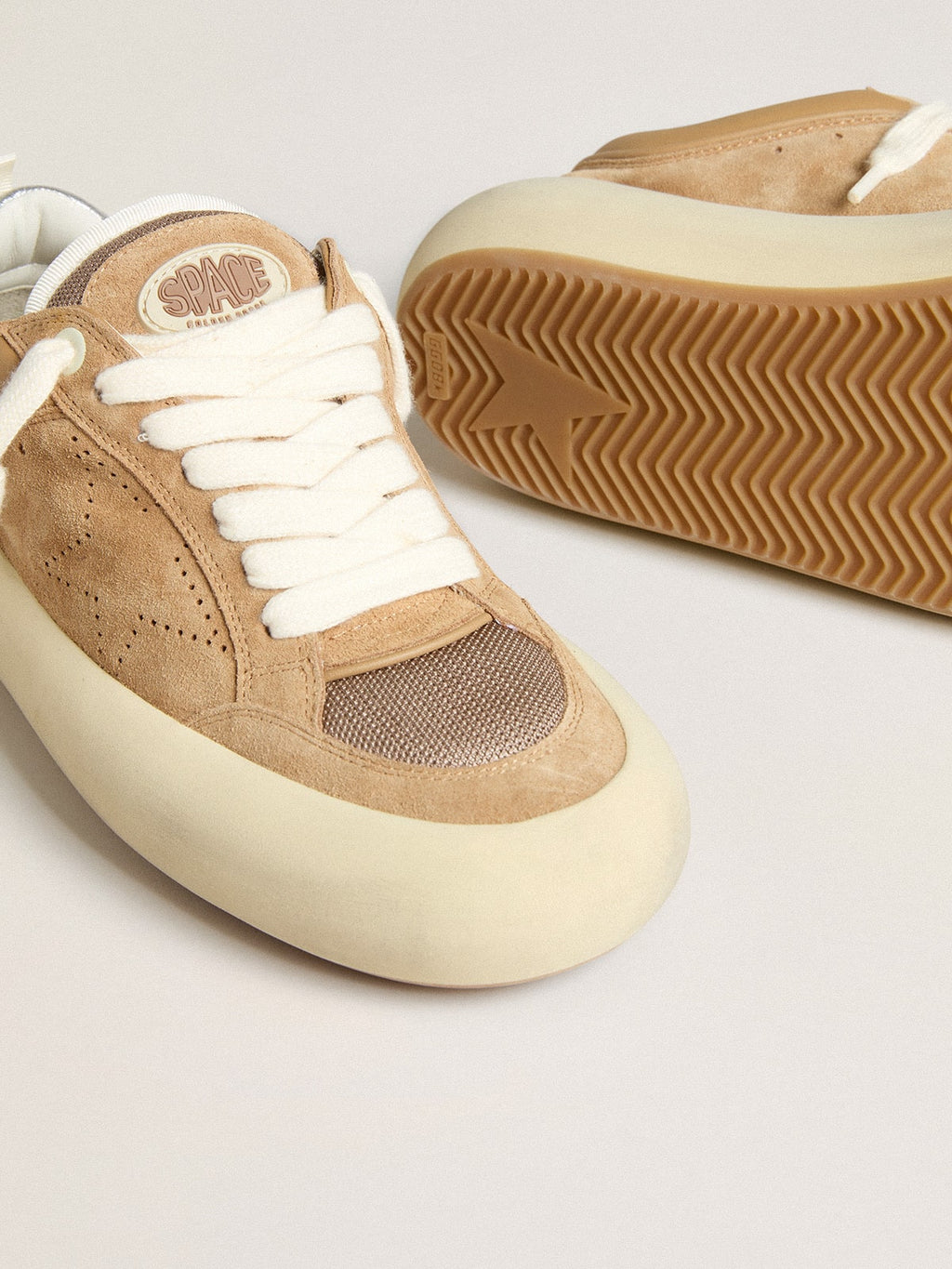 Men's Space-Star Cube in tobacco suede with perforated star| Golden Goose