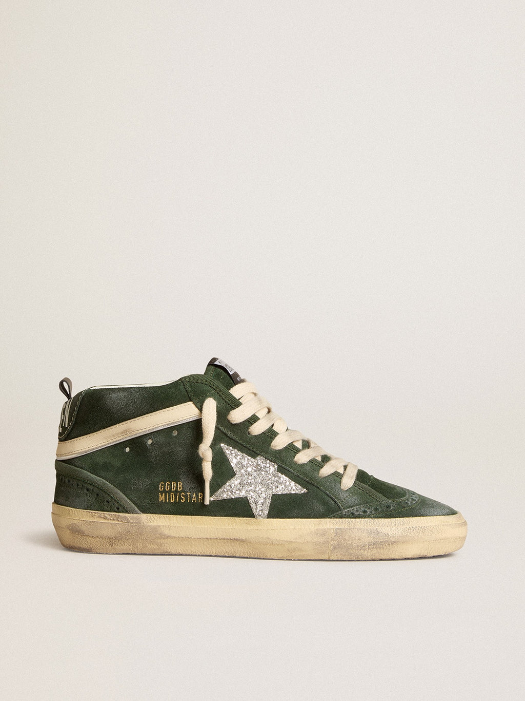 Mid Star in green suede with silver glitter star and leather flash| Golden Goose
