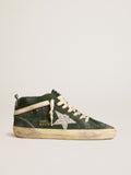 Mid Star in green suede with silver glitter star and leather flash| Golden Goose