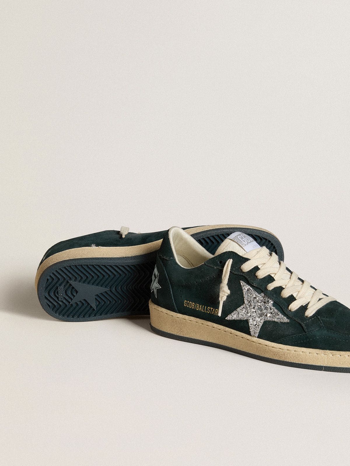 Ball Star in green suede with silver glitter star| Golden Goose