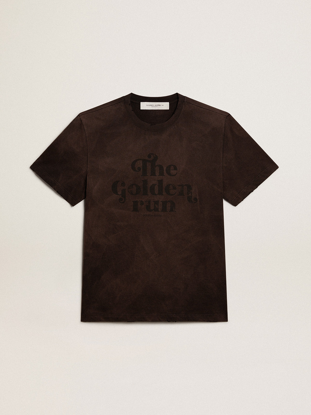 Anthracite cotton T-shirt with lettering on the front| Golden Goose