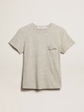 Women's gray melange cotton T-shirt with embroidered lettering| Golden Goose