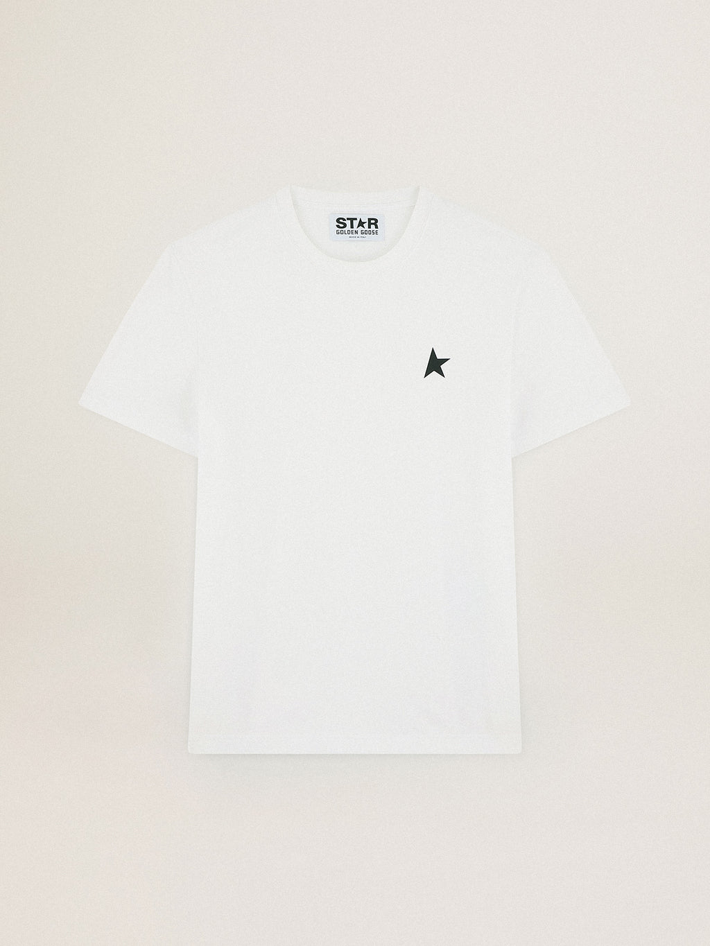 White Star Collection T-shirt with contrasting green star on the front| Golden Goose