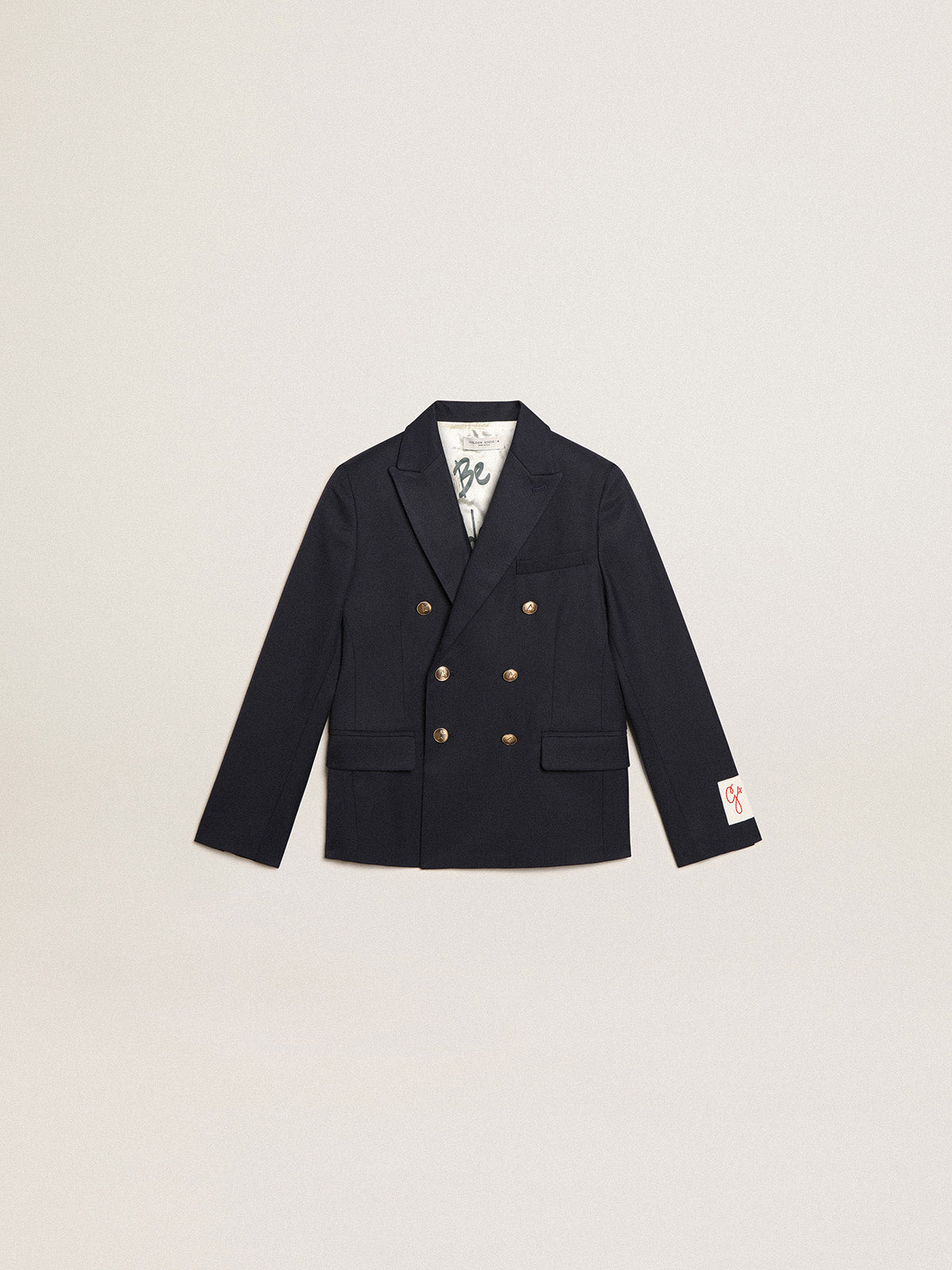 Boys' dark blue double-breasted buttoned blazer| Golden Goose