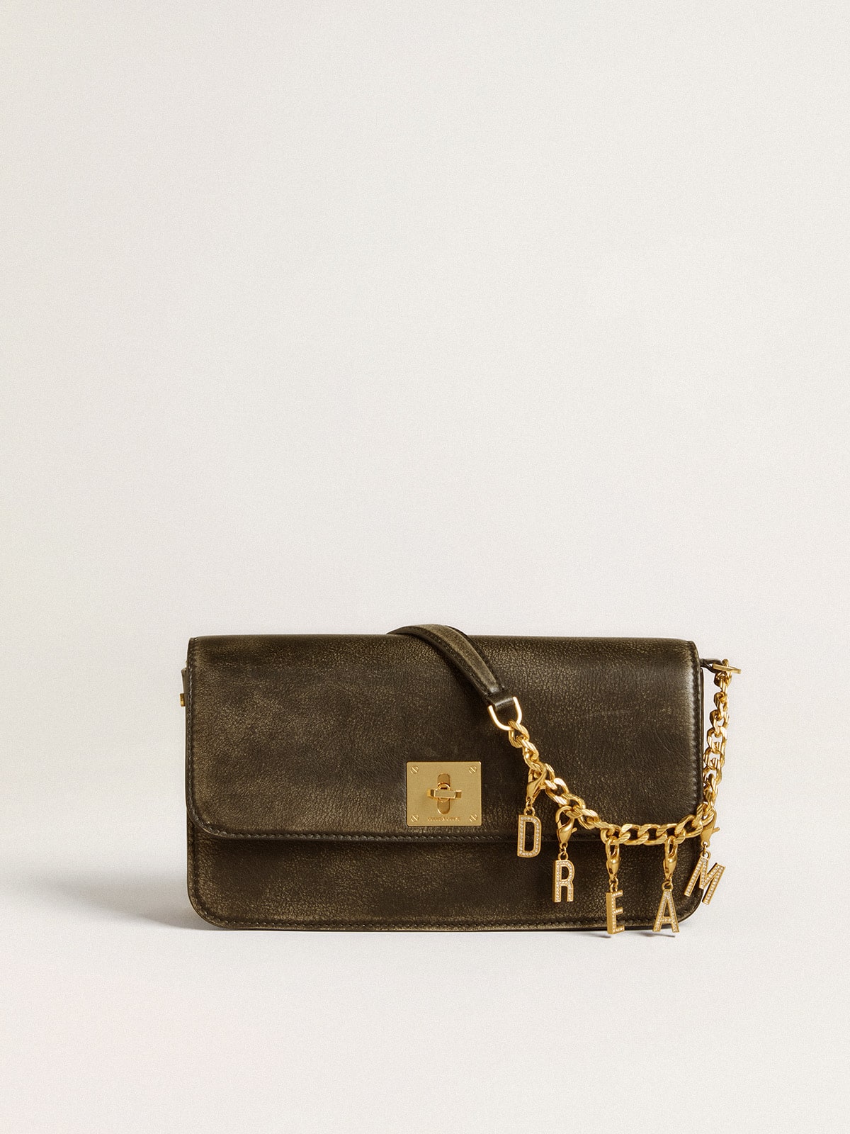 Letter R charm in gold-colored brass with crystals| Golden Goose