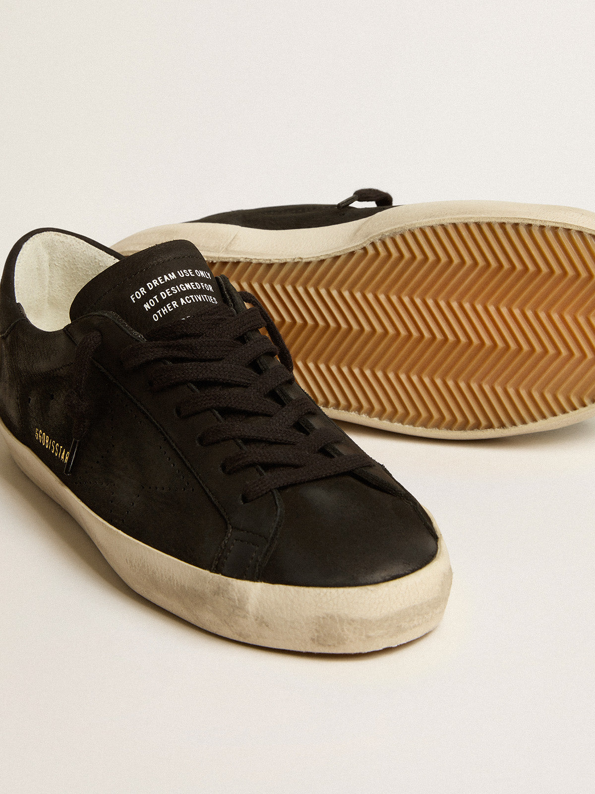 Super-Star in black nubuck with perforated star and black nubuck heel tab| Golden Goose