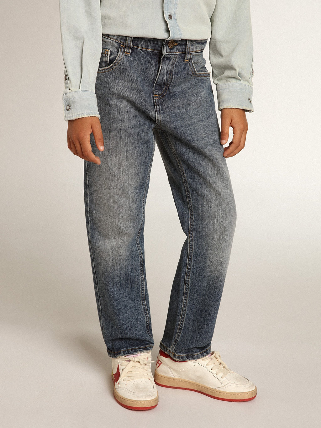 Boys' stretch jeans in blue denim| Golden Goose