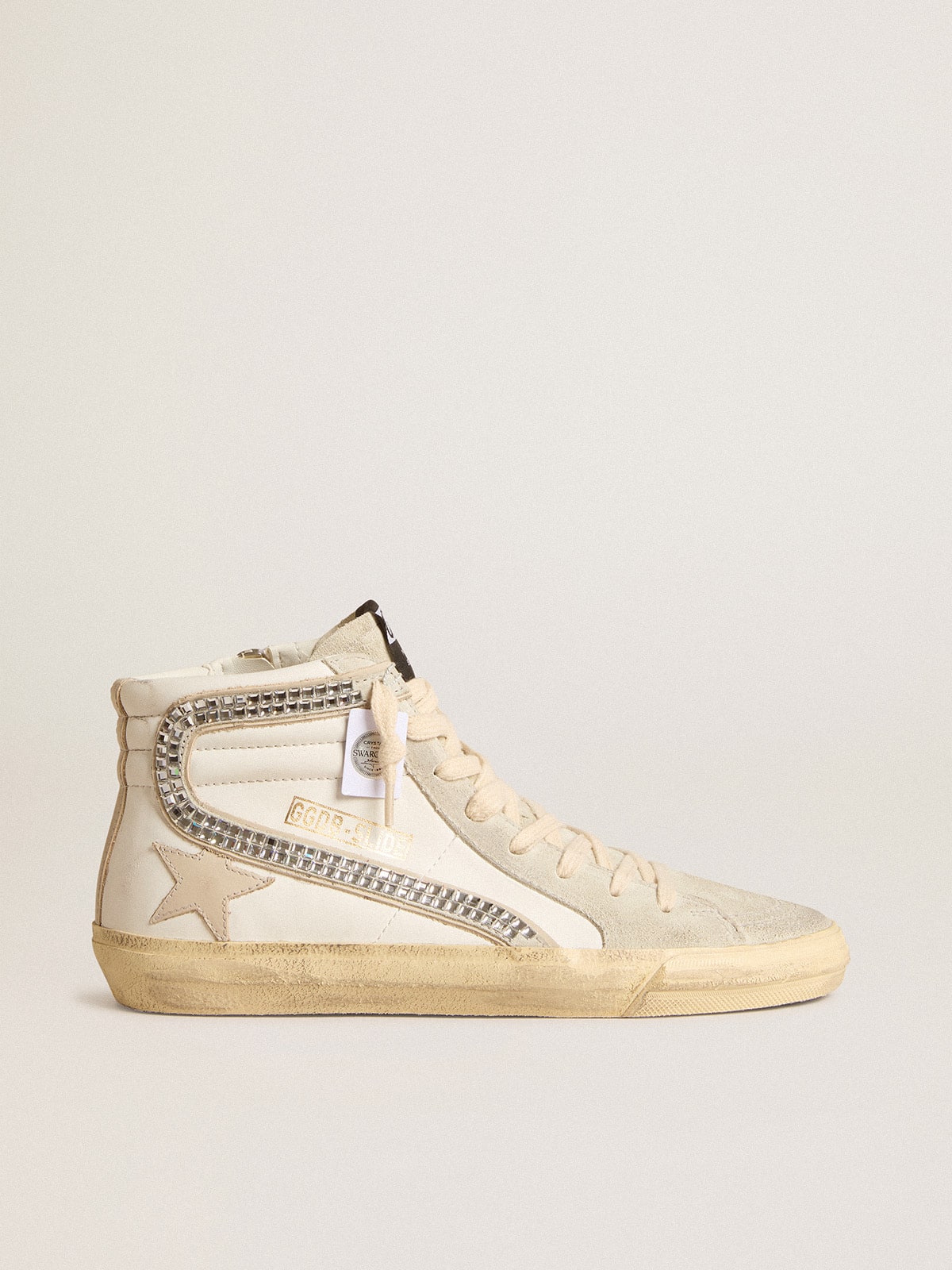 Slide with nude leather star and suede and Swarovski crystal flash| Golden Goose